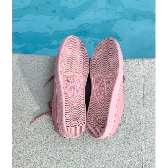 GUCCI Men Pink & Purple Leather New Ace Athletic Sneakers Size 39.5
